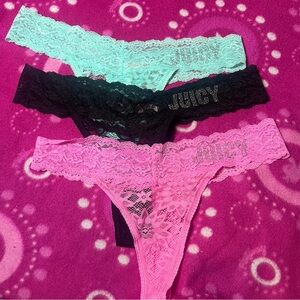 NWOT Juicy Couture Lace Rhinestone Thong Panties New Without Tags Bundle of 3